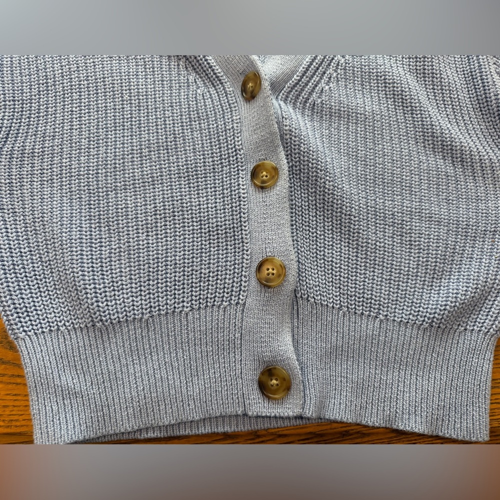 J. Crew Cotton Cropped V-Neck Cardigan Sweater Chunky Rib Knit Watercolor Blue - Picture 5 of 5